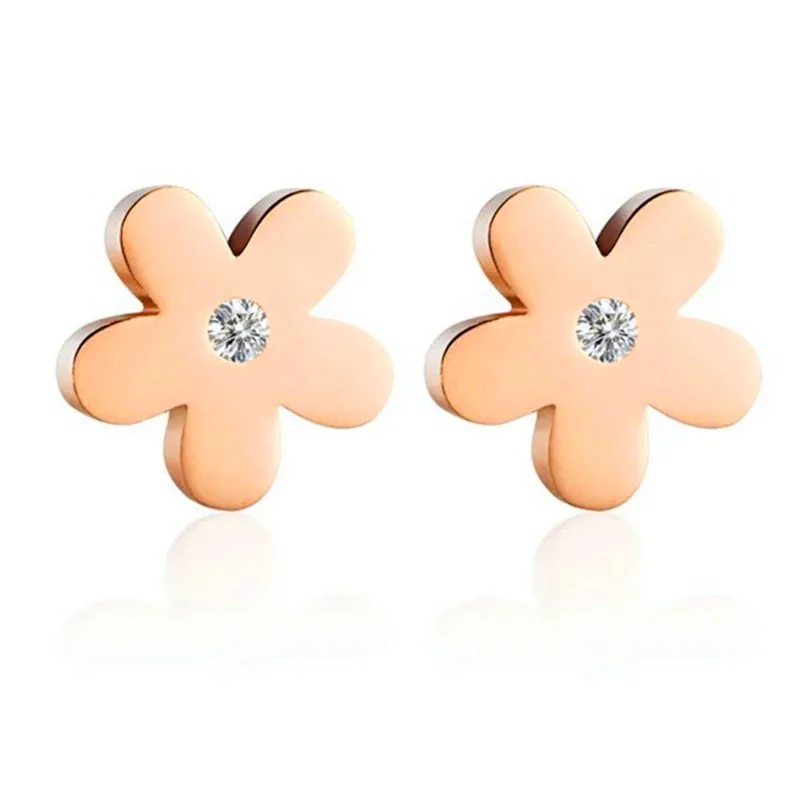 

Four-Leaf Clovers Stud Earrings for Women Rose Gold Color Wedding Jewelry for Kid Anti-allergy