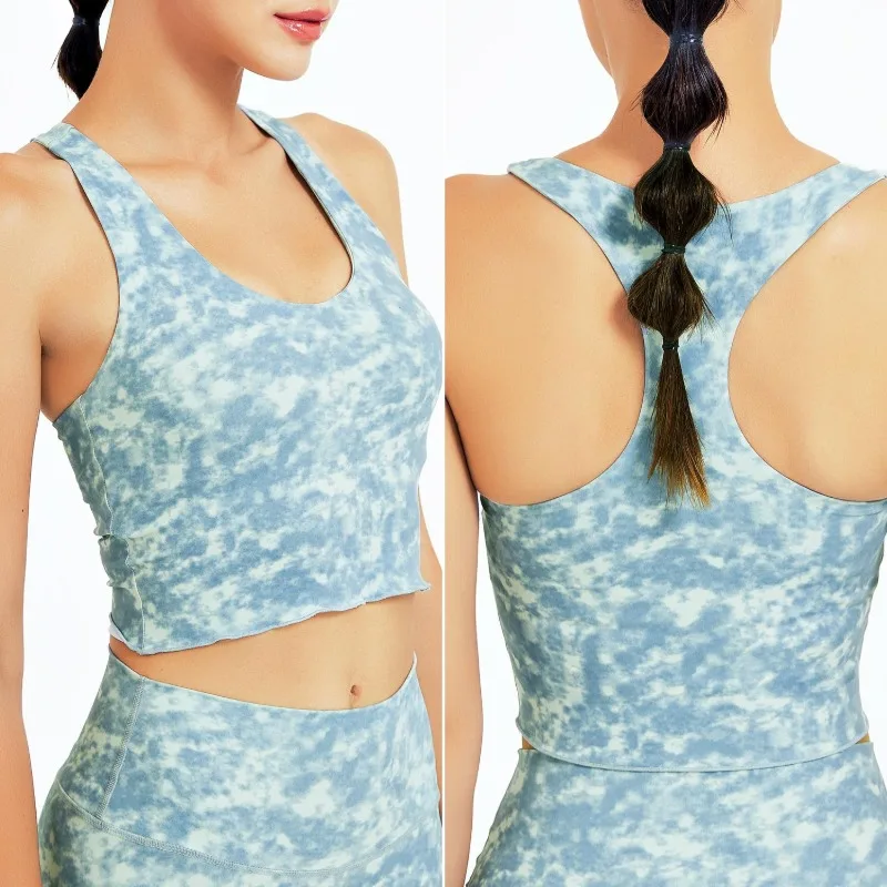 

Hot Sale Wholesale New Women Tie Dye Print Sports Bras Crop Top Camouflage Fitness Workout Yoga Shirts Gym Clothing Activewear, Customized colors