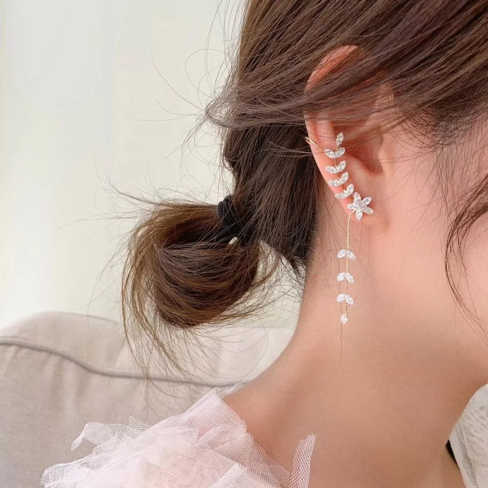 

2021 fashion women luxury leaf wings cubic zirconia tassel drop earrings, Picture