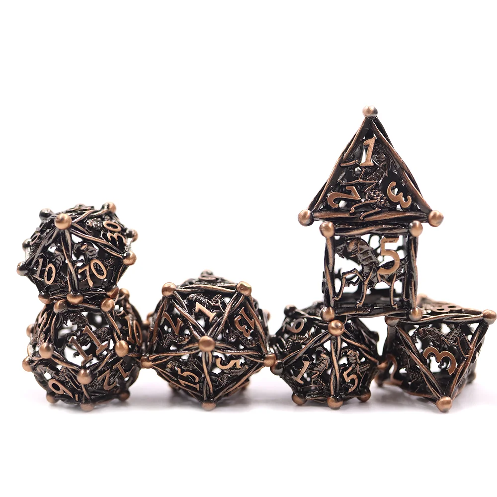 

Ankheg Hollow Metal DND Dice Set DND 7 D&D Set for Dungeons & Dragon Game (Antique copper color)