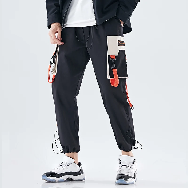 
2020new model high quality solid color big pocket pants streetwear pants men match cargo pants 