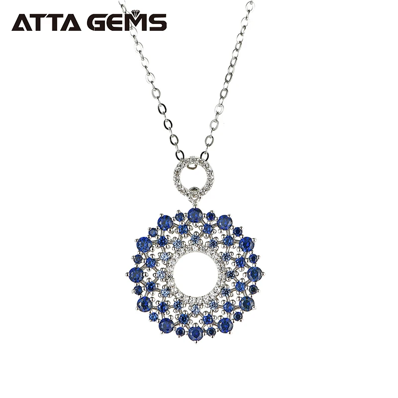 

1.9mm Synthetic Blue Sapphire Simple Design Sterling Silver Sapphire Diamond Circle Pendant Necklace For Women, Blue /purple/red /pink etc.