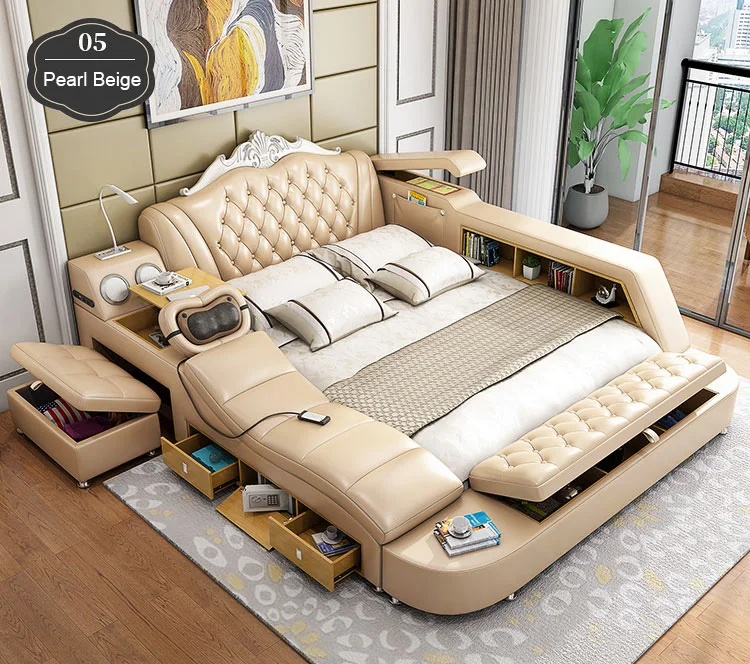Modern Soft Bed With Massage Speaker Design Leather Storage Tatami Bed