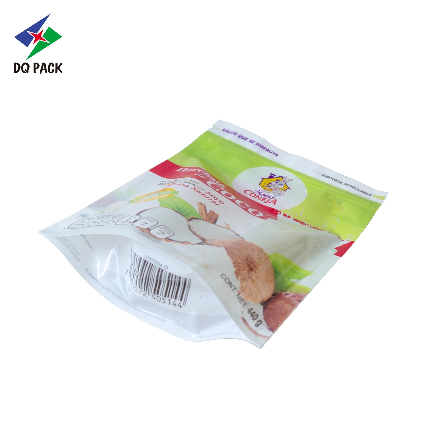 Coco stand up pouch with zipper food packaging