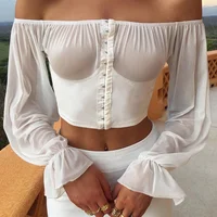 

Off shoulder sexy girl short tops 2019 autumn long sleeve women latest fashion white blouse wholesale