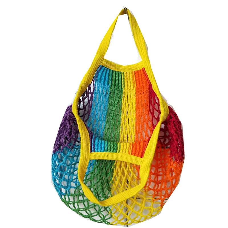 

Rainbow Reusable Vegetable Fruit Packaging street Large Capacity Mesh Net Tote Bag for Shopping