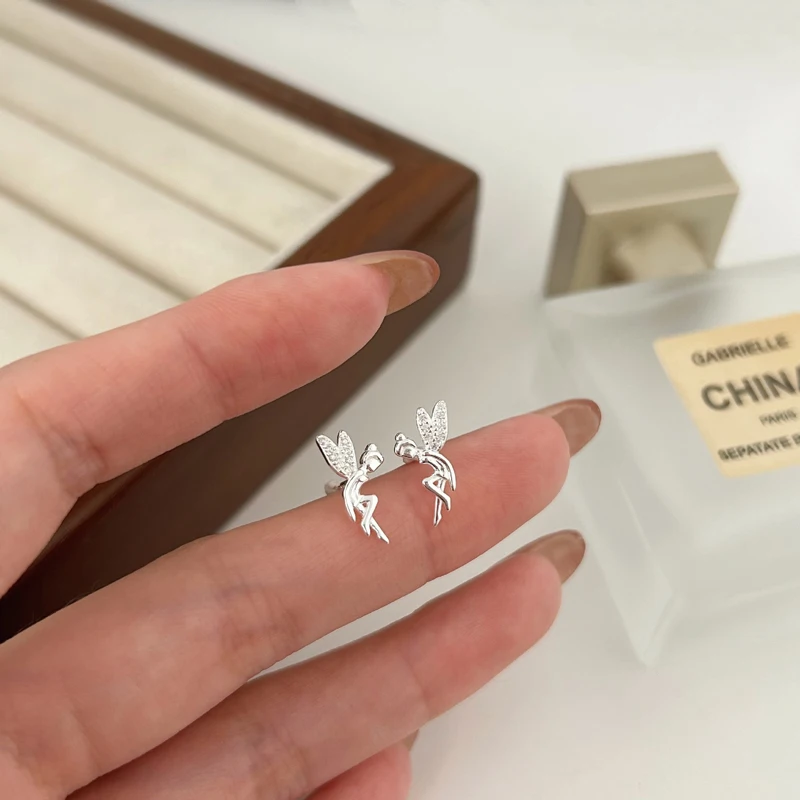 Lovely Cute Mini 925 Sterling Silver Elf Stud Earrings for Women Korean Style Fine Jewelry