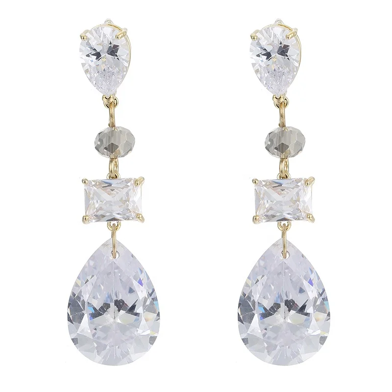 

ONYSS Gold Plated Big e-droplet Shape Crystal Zircon Shinny Drop Earrings for Women
