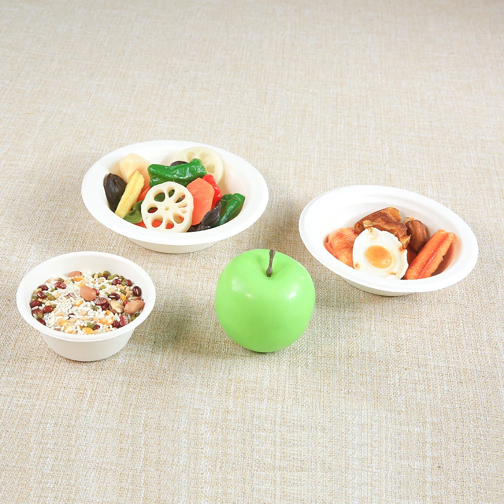 

Biodegradable paper bowl cup eco paper pulp food container sugar cane soup bowls disposable bagasse bowl, White