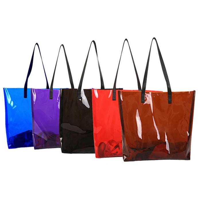 

Custom Logo Large Neon PVC Vinyl Hand Bag Waterproof Transparent Jelly PVC Shopping Beach Tote Bag, Customized color