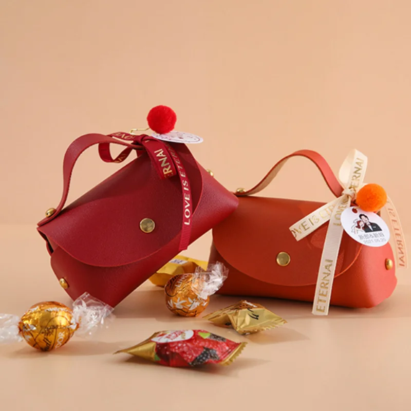 

Personalized PU Leather Gift Bags Wedding Favors Candy Boxes Small Party Decoration Handbag