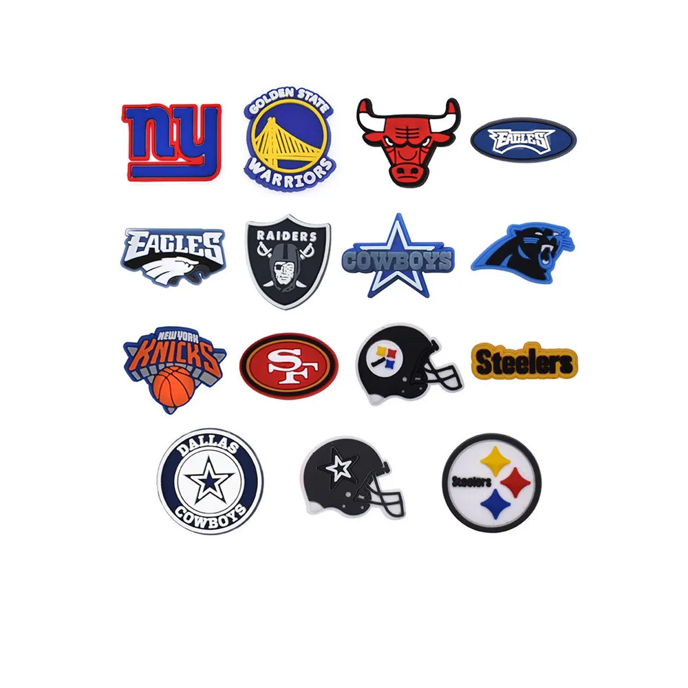 

basketball team croc charms wholesale PVC sports team New design Custom Clogs Shoes Accessories shoe Charms, As picture