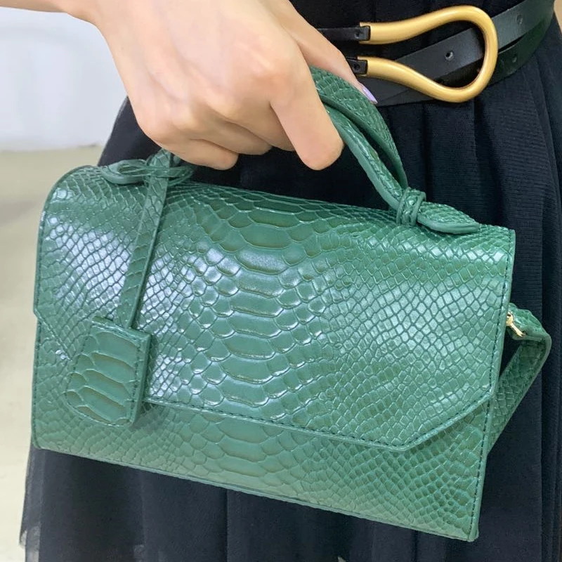 

2021 Fashion Green Handbag Lady Shoulder Bag Girl Ostrich Python Print Leather Hand Bags for Women