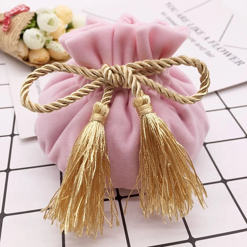 

Custom Logo Pink Velvet Bag With Tassel Drawstring Velvet Pouch Bag For Jewelry Packaging, Pink,red,blue,customized color accepted