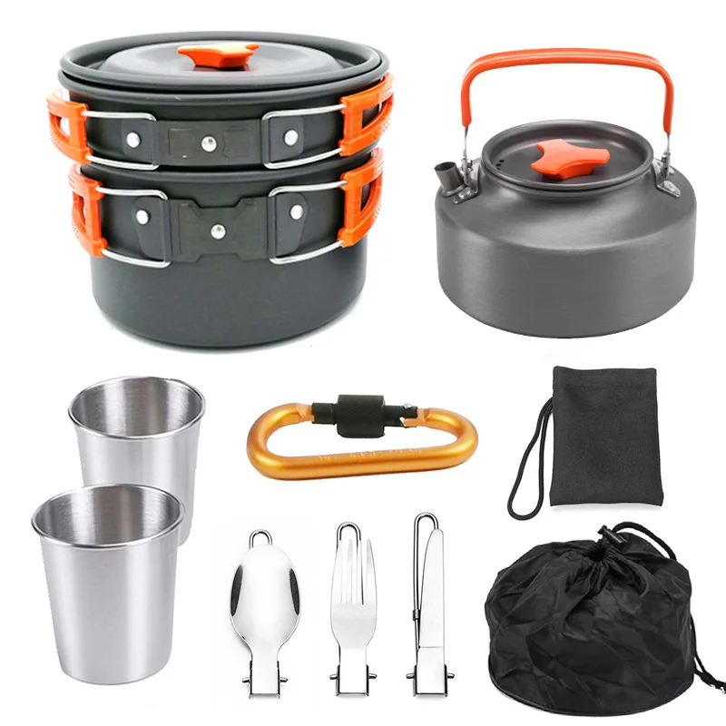 

Ultralight Aluminum Alloy Camping Cookware Utensils Outdoor Cooking Teapot Picnic Tableware Kettle Pot Nonstick Frying Pan Set