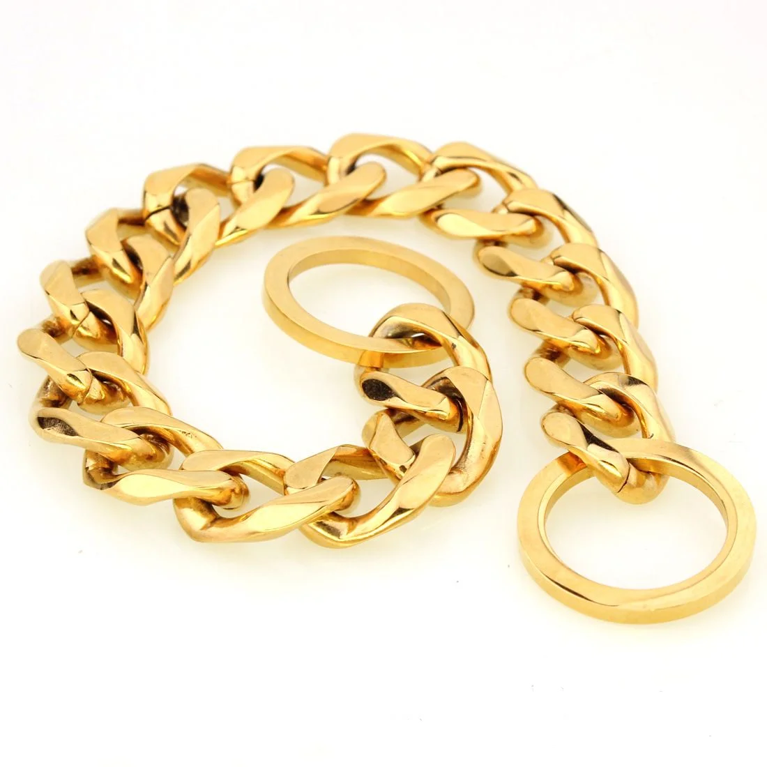 

18K Gold Luxury Dog Chain Cuban Pitbull Big Dog Chain Bully Pet Leash Solid Stainless Steel Dog Chains, Blue