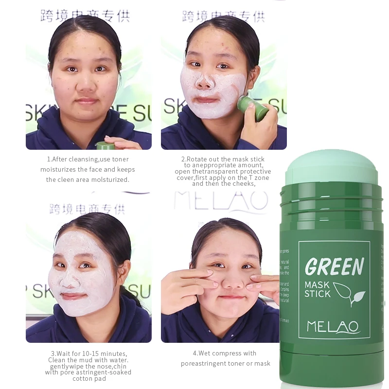

private label natural Organic Green Tea Clay Mask Stick Moisturizing Hydrating Skin Face Green Tea Cleansing Mask Stick, Green,pink,purple
