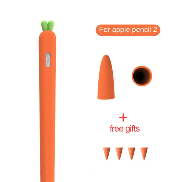 

For Apple Pencil Cases,HOCAYU Cute Carrot Soft Silicone Protective Sleeve Cover For Apple Pencil 1 2 Fundas, White,red,orange