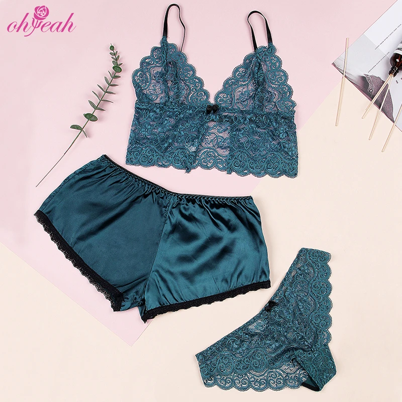 Private label in stock mesh lace top sexy women cami set sleepwear