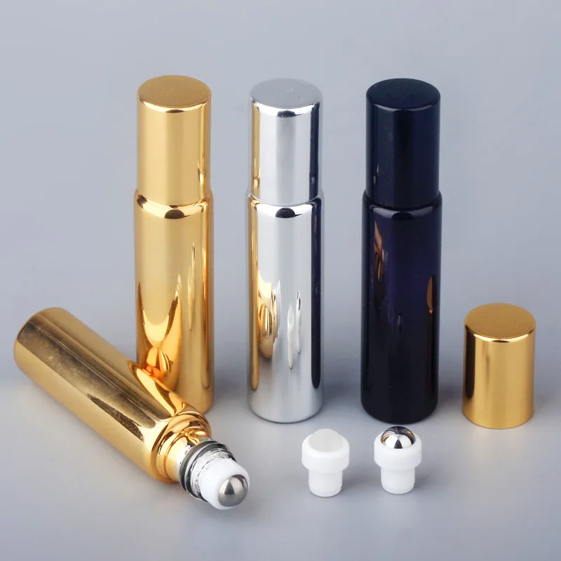 

New Arrival Perfume 10ml Attar Essential oil UV Golden Silver Black Deodorant Roller Bottle with Steel Roller