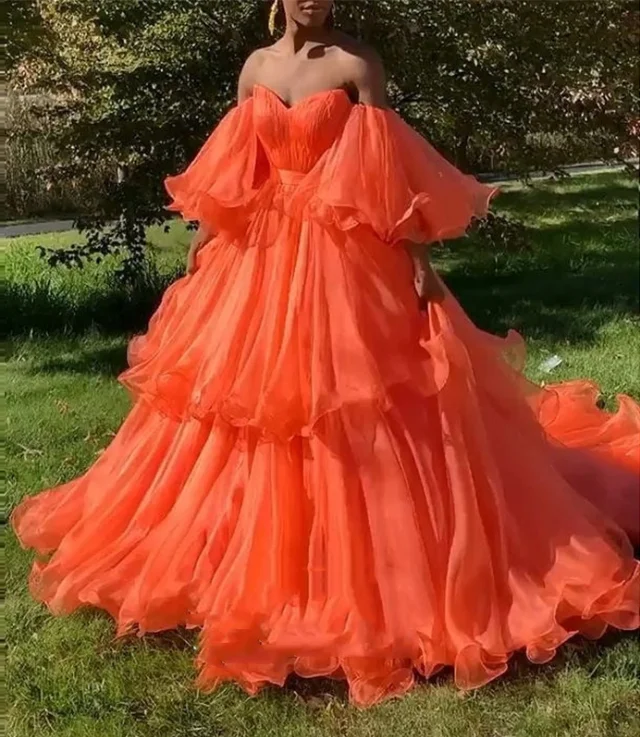 

Autumn Wedding Red Sexy Off Shoulder Tulle Cake Evening Dresses Women