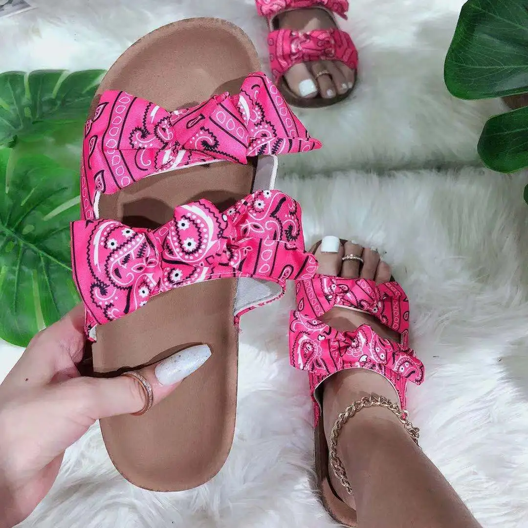 

Fashion Ladies summer Sandals bow Shoes double straps Slipper Slide Shoe Flat Shoes Women Lady Female Slippers Woman Sandal, Green,blue,rose red,color