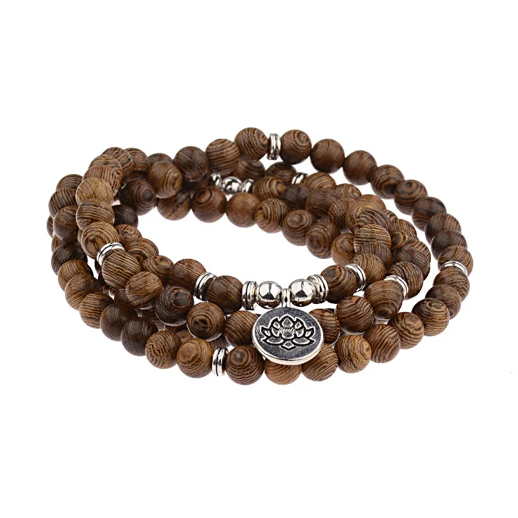 

Hot Saling 2021 New Multilayer Buddhist Mala Buddha OM Lotus Charm Bracelets 108 Wood Beads Bracelet for Women Men