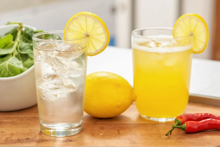 Step-by-step preparation of cayenne pepper lemon water showing ingredients and mixing process