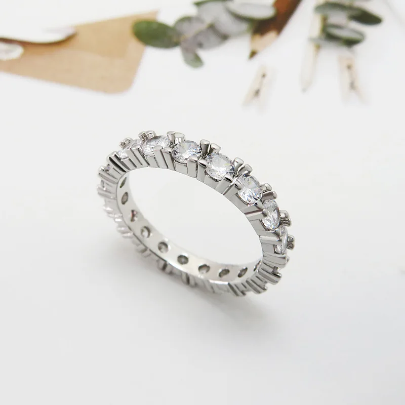 

Europe and America Hot Selling Fashion Jewelry Single Row Full Diamond Ring Female Personality Round Ring
