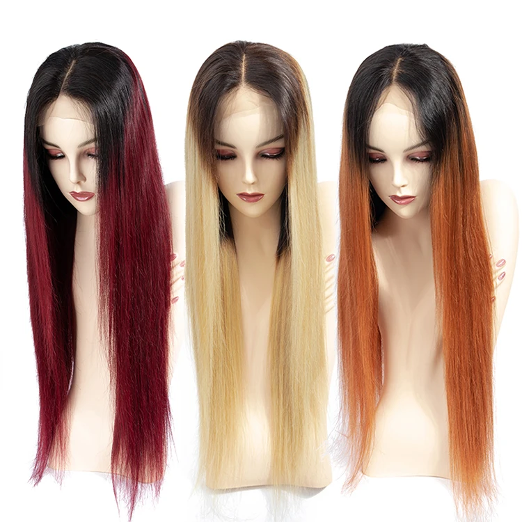 Ombre Straight Lace Front Human Hair Wigs 13*4 Glueless Lace Wig For Women 613 Blonde 180% Density Colored Human Hair Wigs