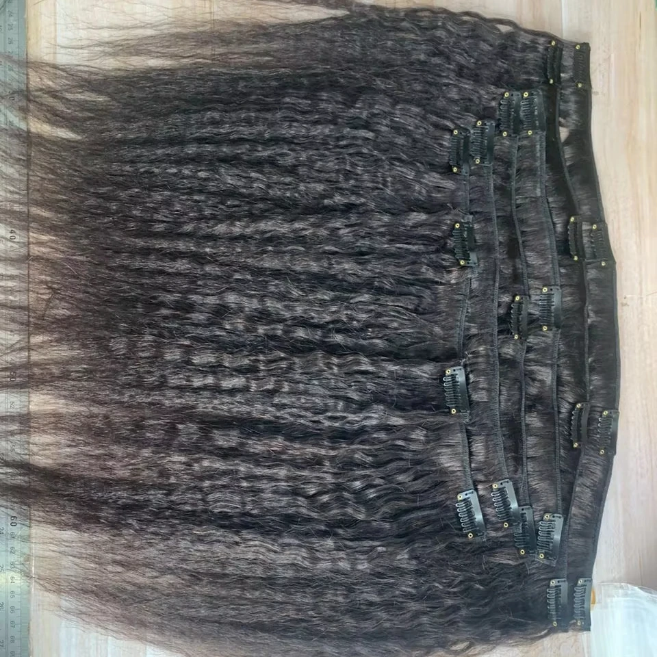 Wholesale Natural Color Long Length Human Hair Clips Kinky Straight Clip in Human Hair Extensions