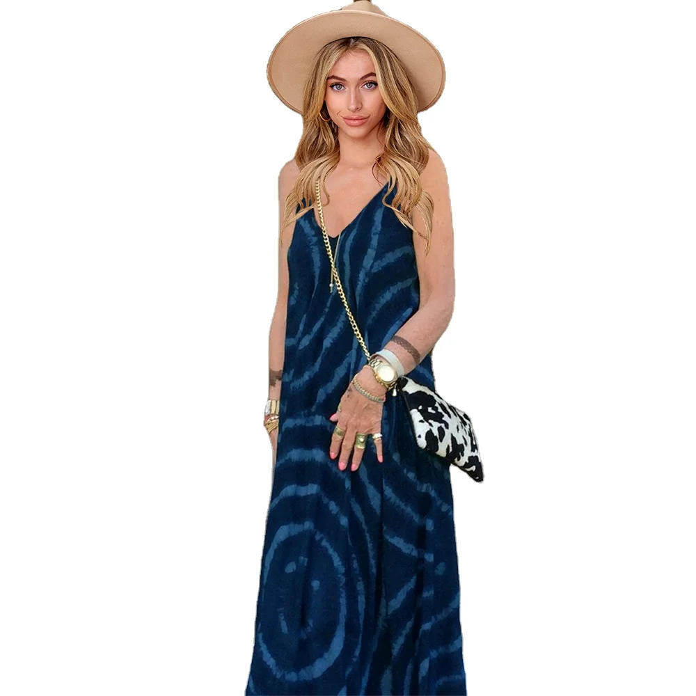 

Cotton or customizedSummer 2021 V-neck strapless sleeveless with Bohemian print Beach dress, 4 colors