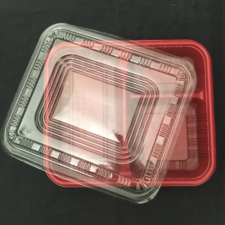 

Microwavable Eco Friendly Disposable Bento Box Lunch box 3 Compartment, Box:reddish black;lid:transparent