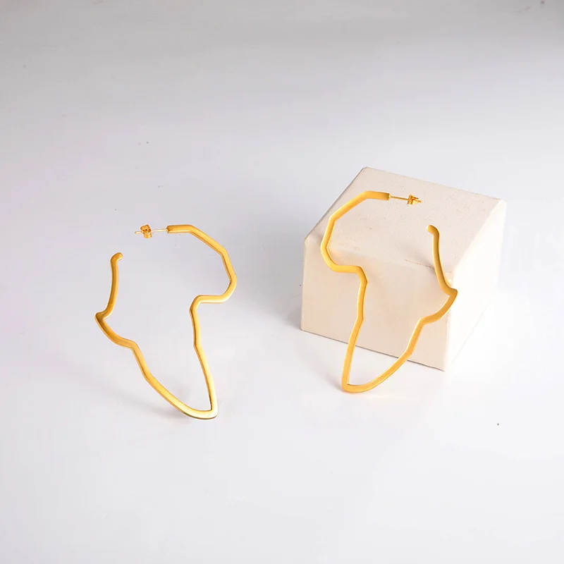 

HongTong Fashion Golden Stainless Steel Africa Map Earrings Hot Sale, Picture