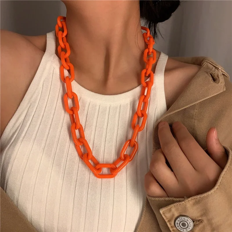 

2021 New Arrivals Statement Colorful Large Acrylic Link Chain Choker Necklace Resin Hip Hop Chunky Necklaces For Girls Gift