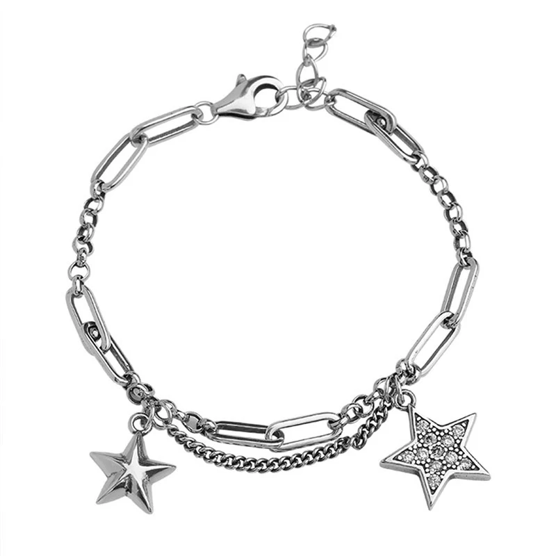 

fukarni New 2021 Sterling Silver Jewelry Sterling Silver 925 Double Layer Retro Style Old Style Diamond Thai Star Bracelet TB004