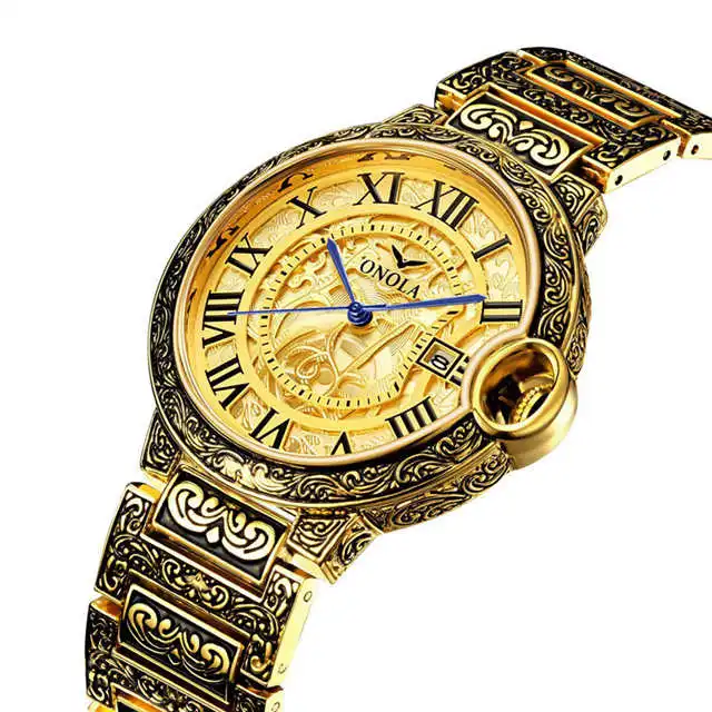 

Vintage Gold Wrist Watche Wholesale Alloy Steel Bands Watch Jewelry Clock Creative Mens Quartz Watches, 7 colors