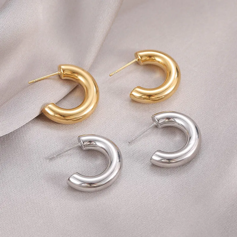 

HOVANCI 18K Pvd Gold Plated Stainless Steel Hoop Round Chunky Statement Earrings For Women Girls