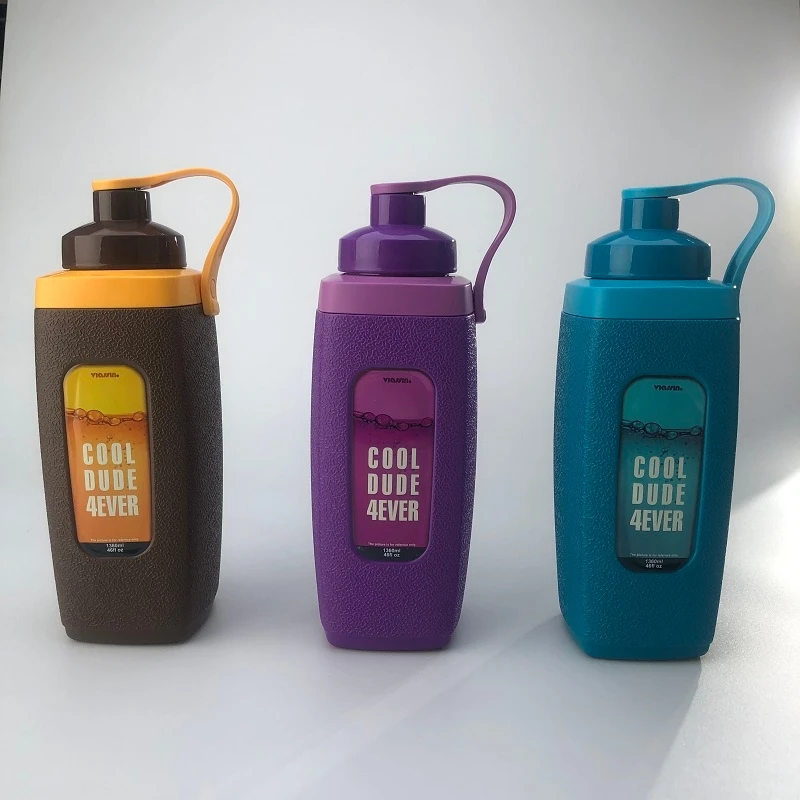 

High quality factory pp 1360ml square plastic Student school outdoor water bottle kids water bottle, Blue,purple,brown