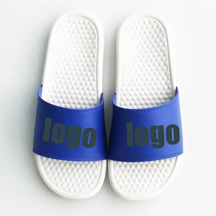 

Logo Custom Slippers Slide Massage sole Slides Slipper Wholesale Logo PVC Blank Designers Custom Slippers Durable Large Size