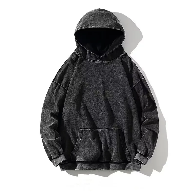 Black Blank Heavyweight Vintage Acid Wash Hoodie Men Unisex 100% Cotton Hoody Jacket With Pocket Tie Dye Hoodies