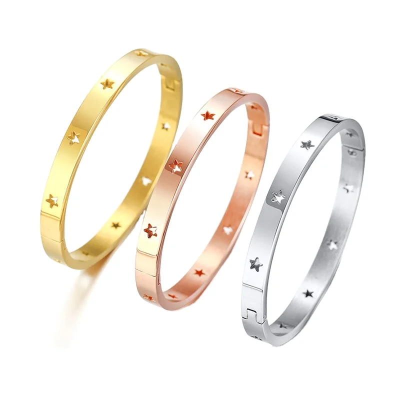 

Minimal Style Lady Hollow Star Shape Stainless Steel Bracelets, Silver,gold,rose gold