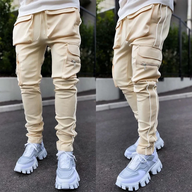 

mens fashion 2022 Reflective Stripe Cargo men jogging Sweatpants Running Gym men Jogger Yoga Trousers stacked sweat pants, Picture color