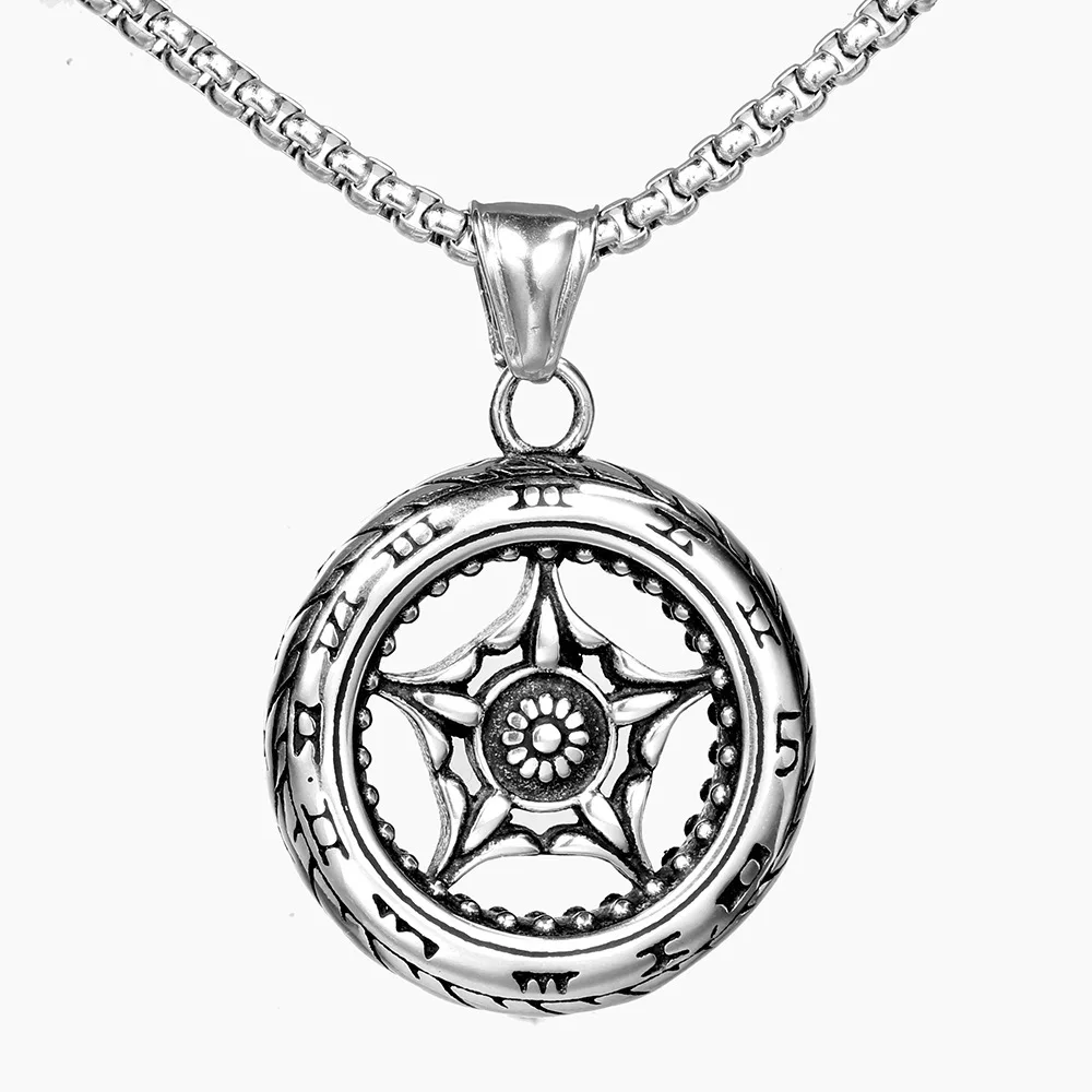 

Custom 18k Gold Plated Memorial Hollow Round Gear Pendant Long Stainless steel Chain Necklace