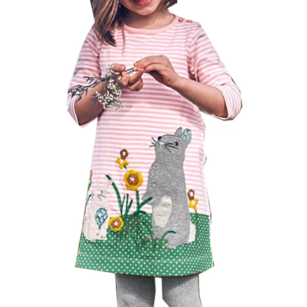 

child girls' long-sleeved striped princess dress cartoon embroidered girl cartoon dress, Picture shows