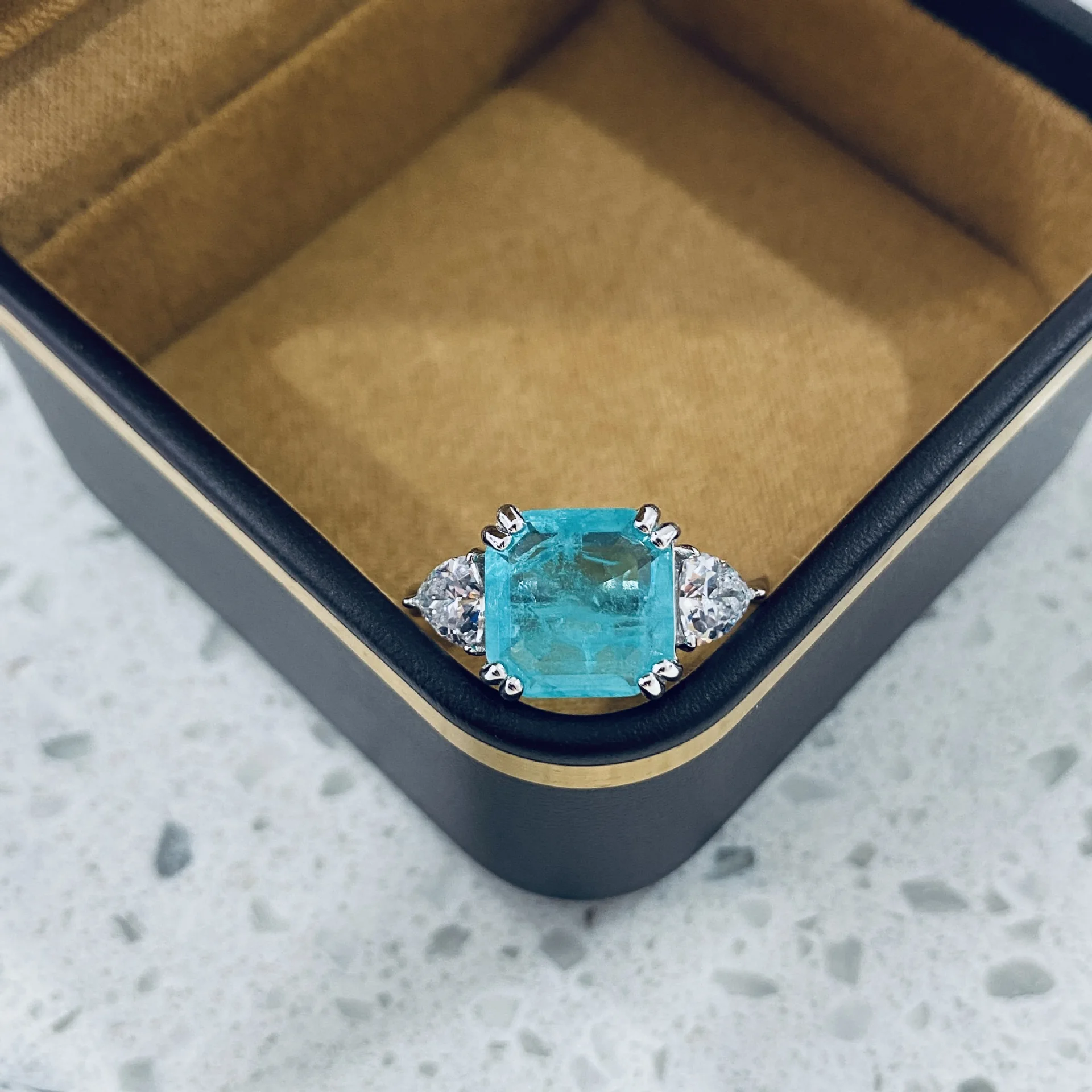 

New ins fashion ring 925 sterling silver paraiba tourmaline ring cubic zirconia ring, Picture
