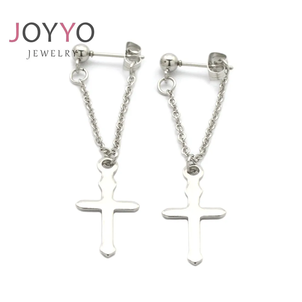 

earings for women 2021 stainless steel cross long chain silver punk earring, Sliver color