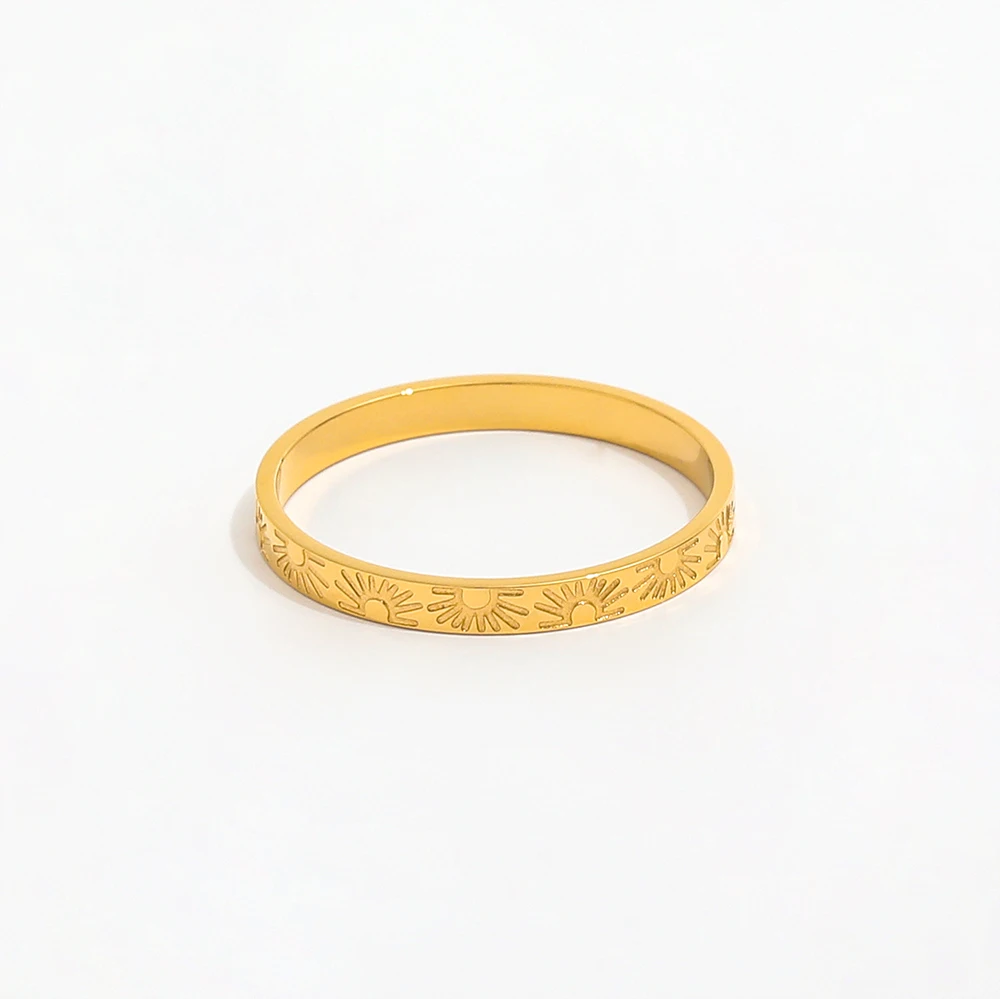 Joolim Jewelry Wholesale 18K Gold Plated Sun Burst Narrow Band Stainless Steel Ring for Women Statement Ring