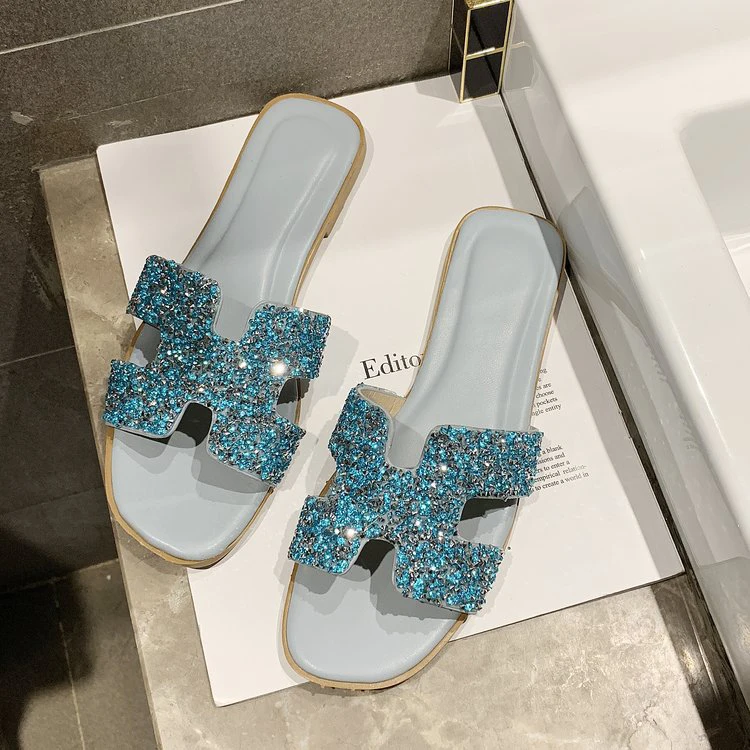

New Fashion Summer Sandals Women Flip Flops Rhinestone Flat Sandals Ladies Slippers Shoes Female Bling Luxury Designer Sandals