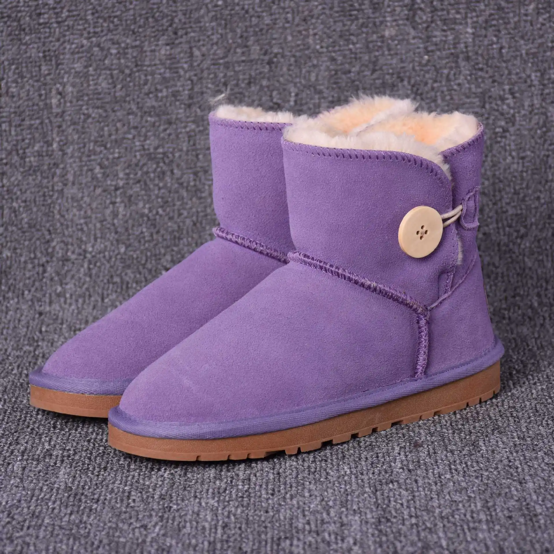 

BT-022 2019 hot selling warm thick faux fur & cow leather snow boots with button elastic strap short snow boots for mommy and me